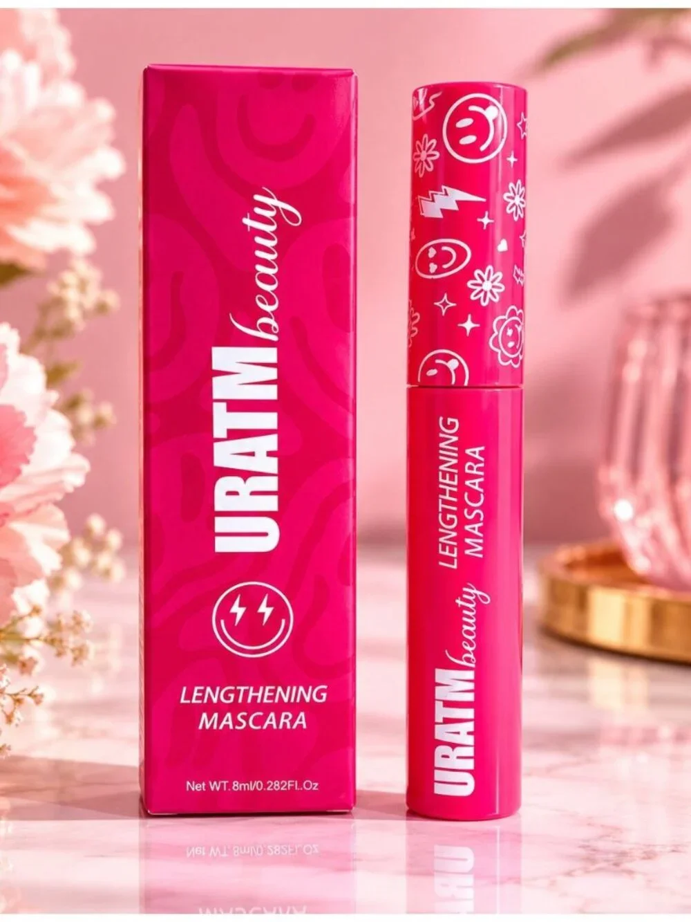 URATM Beauty Lengthening Mascara Pink Tube Long Lash Curl Smudge Proof 8ml